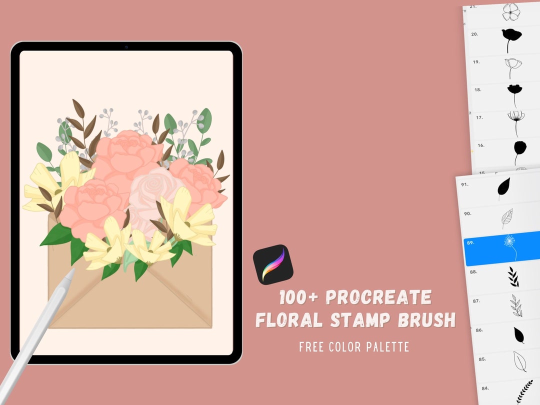 Procreate Flowers Stamp Brush iPad Stamps 100+ Floral Procreate Brush ...