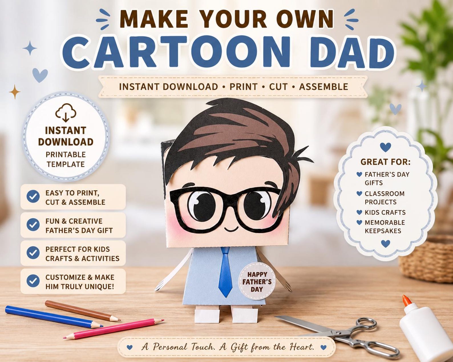 Father's Day Cartoon Papercraft: DIY Dad Paper Toy (digital Download ...