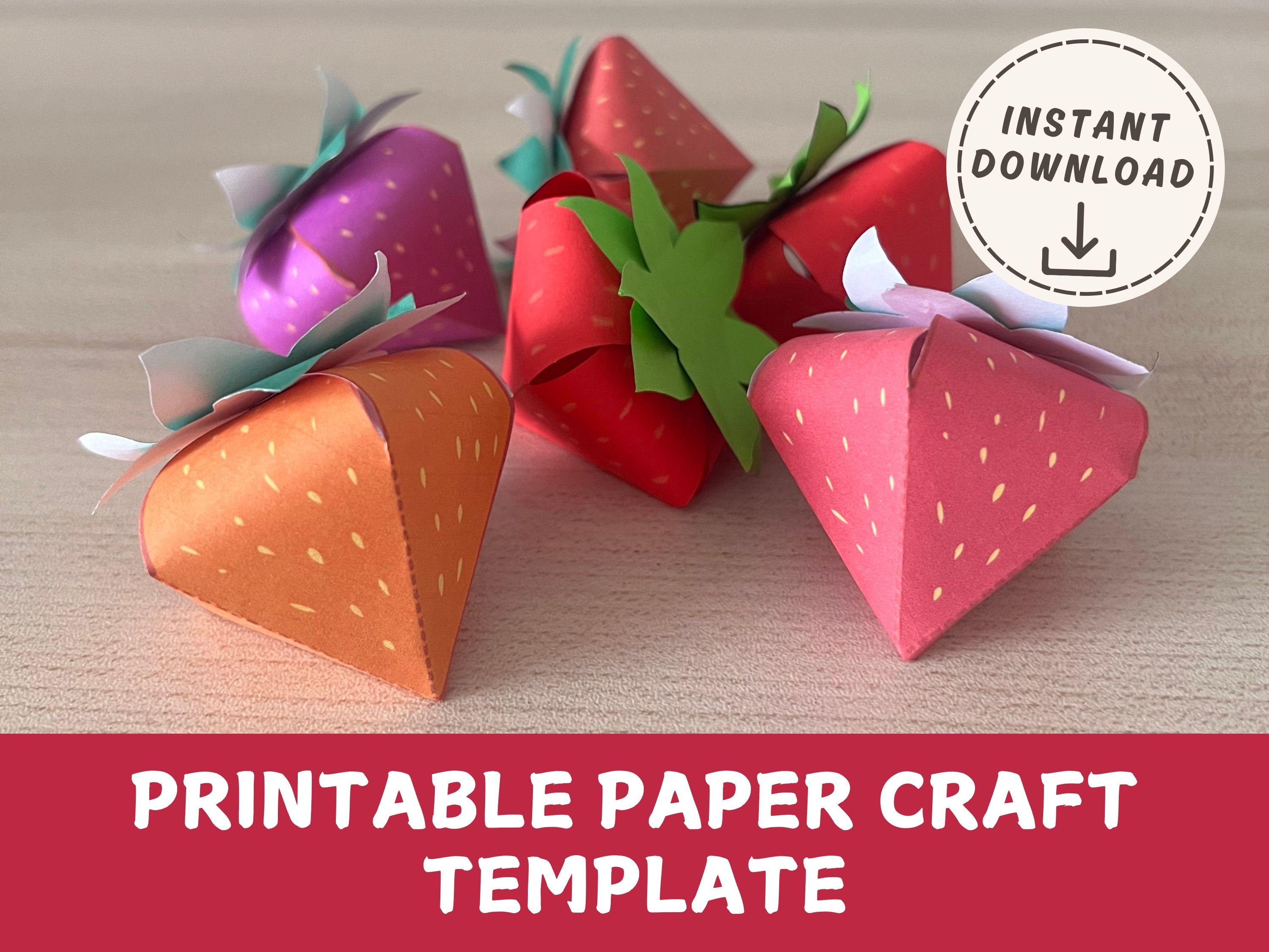 3D Strawberry Paper Craft Template: DIY Activity for Kids (PDF, SVG)