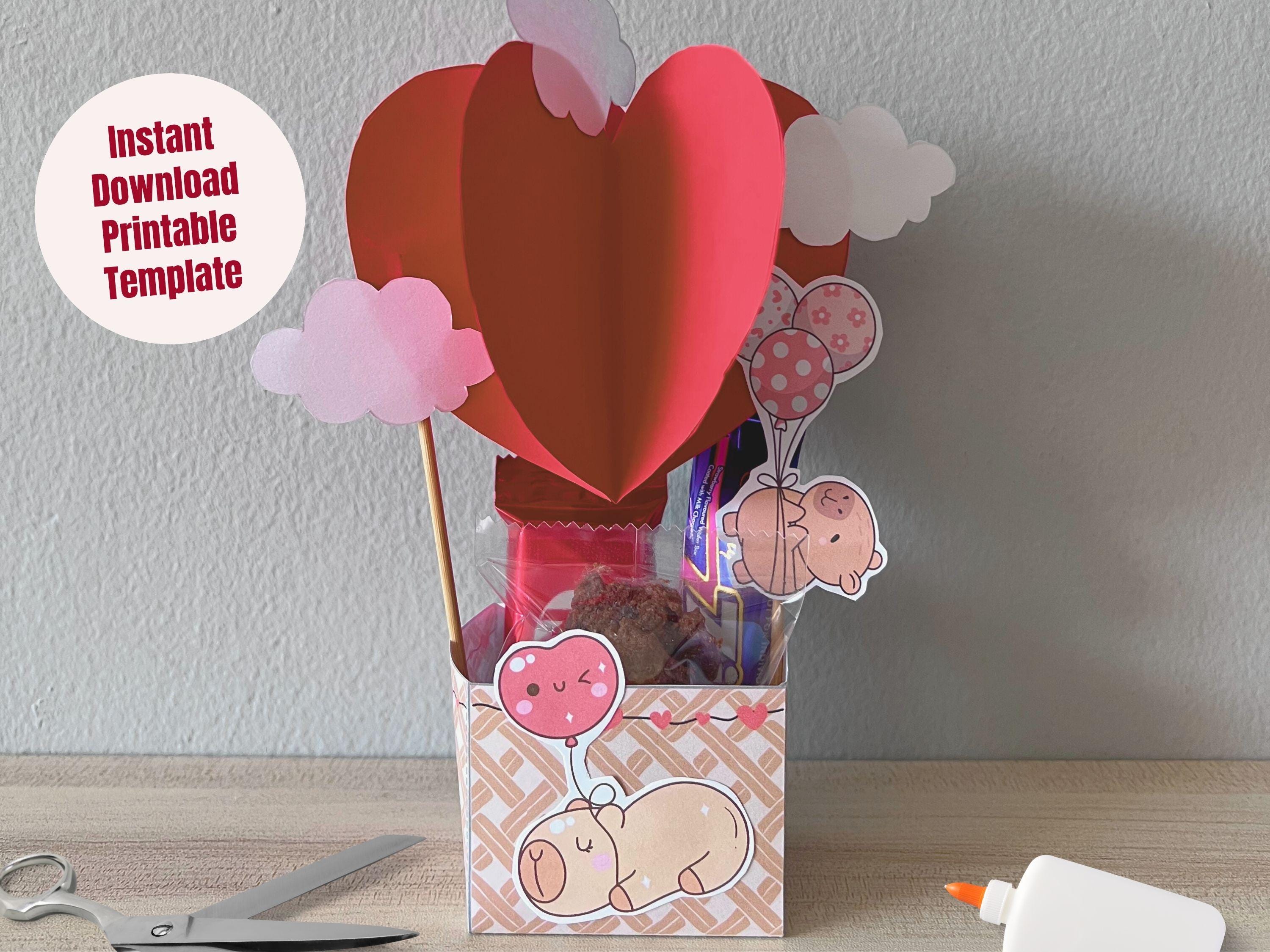 Valentine's Day Hot air Love Balloon Gift Box - Printable pdf, png,…