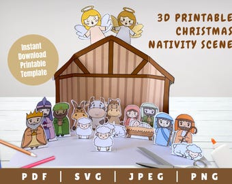 3D Christmas Nativity Scene Craft: Printable Paper Nativity (PDF, SVG)