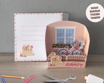 3D-dooskaart Moederdag: afdrukbare sjabloon voor DIY-moederkaart