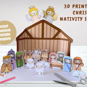 Lavoretto di Natale con presepe, presepe in carta 3D stampabile, lavoretto di Natale fai da te, creare un presepe di Natale, giocare a Natale per bambini in età prescolare