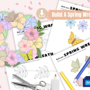 Plantilla de papel para hacer una corona de flores de primavera: para colorear, recortar y pegar (PDF, SVG)