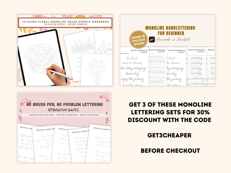 Procreate Monoline Lettering Worksheet: Floral Doodle Tracing (PDF) - Etsy