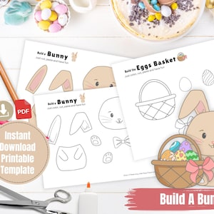 Lavoretto di Pasqua Costruisci un simpatico coniglietto modello di lavoretto di carta Attività del coniglietto di Pasqua per bambini Attività di homeschooling Lavoretto di carta per interni di Pasqua
