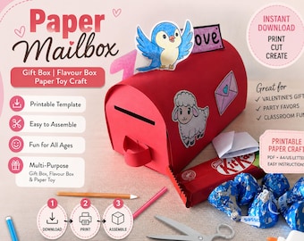 Afdrukbare craftsjabloon brievenbus, geschenkdoos, papieren speelgoed (digitale download)