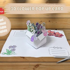 3D Pop up Flower card Mothers Day Colouring flowers card DIY easy Pop up card activity for kid Box of flower DIY paper craft Pop up template