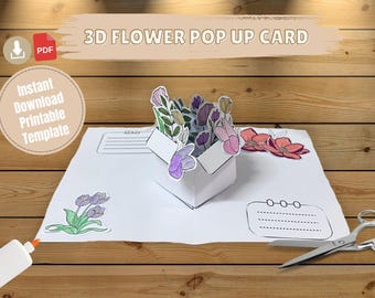 3D Flower Pop Up Card: DIY Coloring Template (PDF)