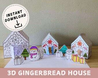 3D Gingerbread House Paper Craft: Christmas Activity (Digital Download)
