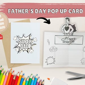 Cartão pop-up para o Dia dos Pais, cartão pop-up DIY para o pai, modelo de cartão pop-up para impressão DIY para o Dia dos Pais, cartão de felicitações artesanal