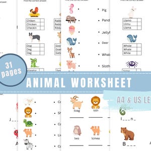 Animal Worksheet Printable for Kindergarten - Homeschool Activity (PDF Download)