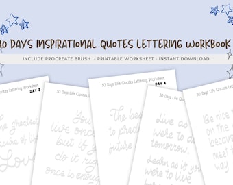 Inspirational Quotes Lettering Workbook: 30-Day Practice (Procreate Brush, PDF)