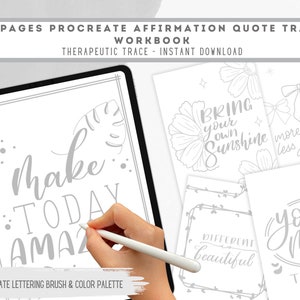 Hoja de trabajo de práctica de letras a mano Cuaderno de trabajo de seguimiento de citas motivacionales Cuaderno de trabajo de práctica de letras Pincel de letras Procreate Caligrafía