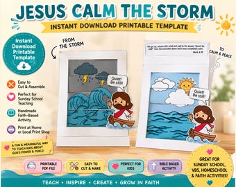 Printbaar knutselsjabloon - Zondagsschoolactiviteit: Jezus kalmeert de storm, Bijbellesactiviteit (PDF)