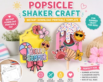 Summer Popsicle Shaker Paper Craft: afdrukbare sjabloon, eenvoudige afdrukactiviteiten