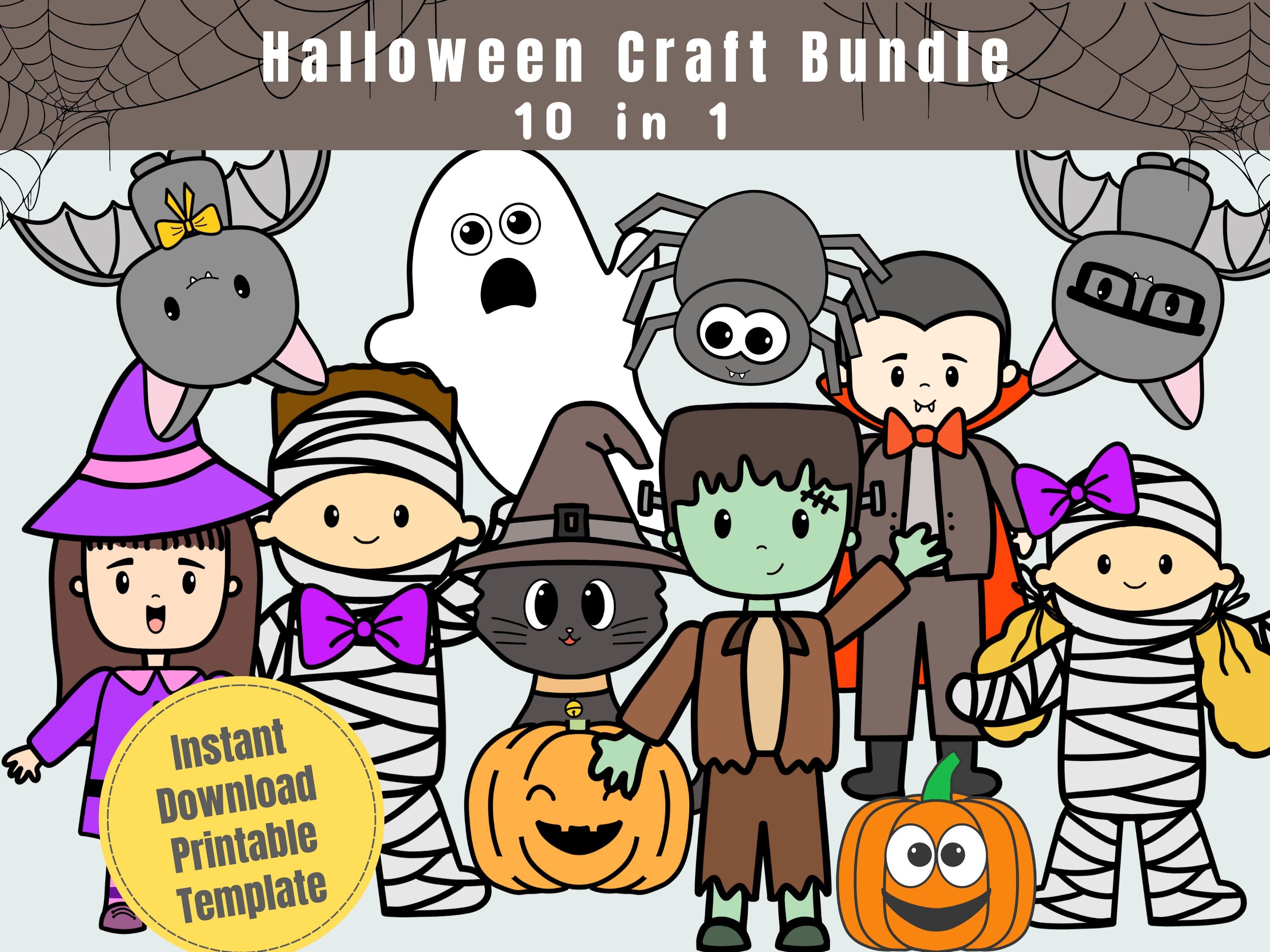Halloween Craft Bundle, Kids Printable Activity, 10 Templates (PDF)