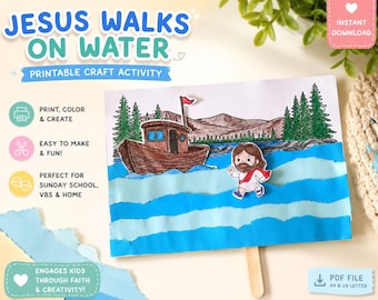 Zondagsschool - Eenvoudig knutselwerkje: Jezus loopt over het water - Printbare PDF-kerkactiviteit