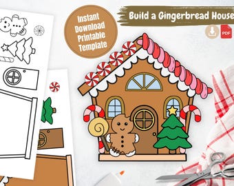 DIY Build your own Gingerbread House Paper Craft, Christmas Paper Template (Digital Download)