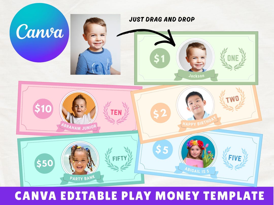 Canva Pretend Play Money Template for Party or Kids Learning, Editable ...