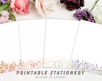 Afdrukbaar digitaal briefpapier Papier aquarel bloemen - mooie brief (download met en zonder voering)