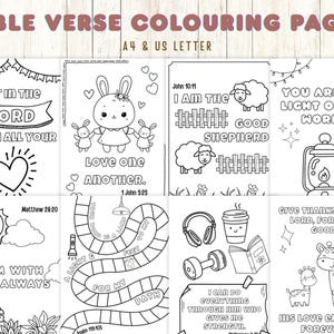 Printable Bible Verse Coloring Pages: Sunday School Activity (PDF Download A4/US Letter Size)