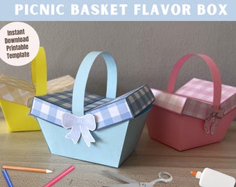 Cestino da picnic, modello di carta per lavoretti creativi, scatola regalo/confezione regalo di sapori fai da te stampabile, giocattoli di carta