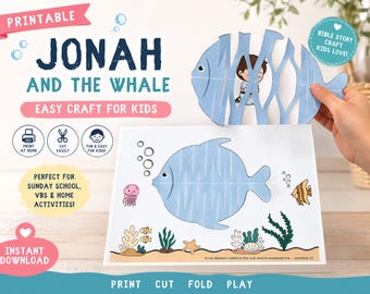 Jona en de grote vis - een printbaar knutselwerkje voor de zondagsschool, een makkelijke activiteit voor kinderen.