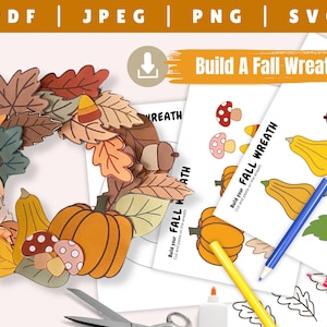 Herfstkrans maken: afdrukbaar doe-het-zelf papier herfstactiviteit (pdf, SVG)
