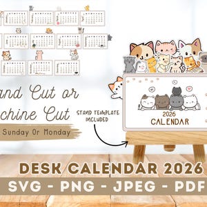 Süßer Katzen Tischkalender 2026, SVG Printable (Kommerzielle Lizenz)