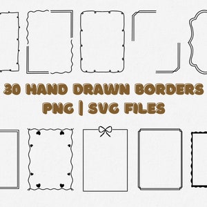 30 Bordas desenhadas à mão Clipart PNG Clipart SVG bordas clipart Convite de casamento Borda Cartão de cumprimentos Clipart Borda de fundo transparente