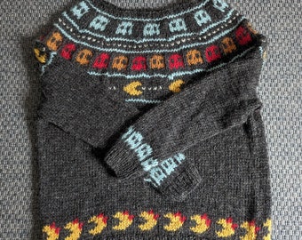 Isländischer Wollpullover - PacMan - Größe XL