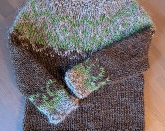 Isländischer Wollpullover für Kinder ca. Größe 98/104, selbst gestrickt aus Isländischer Wolle - Lopapeysa, Unikat, handgestrickt