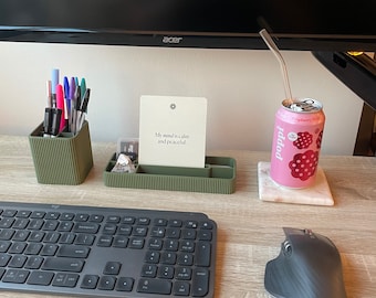 Geripptes Desktop Organizer Set: 3D Gedruckter Stifthalter & Tablett
