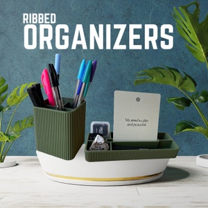 Ribbed Organizer Set: Pen Holder & Multi-Compartment Tray | Desktop Organizer for Office and Home | Corporate Gift | Minimalist Office Décor