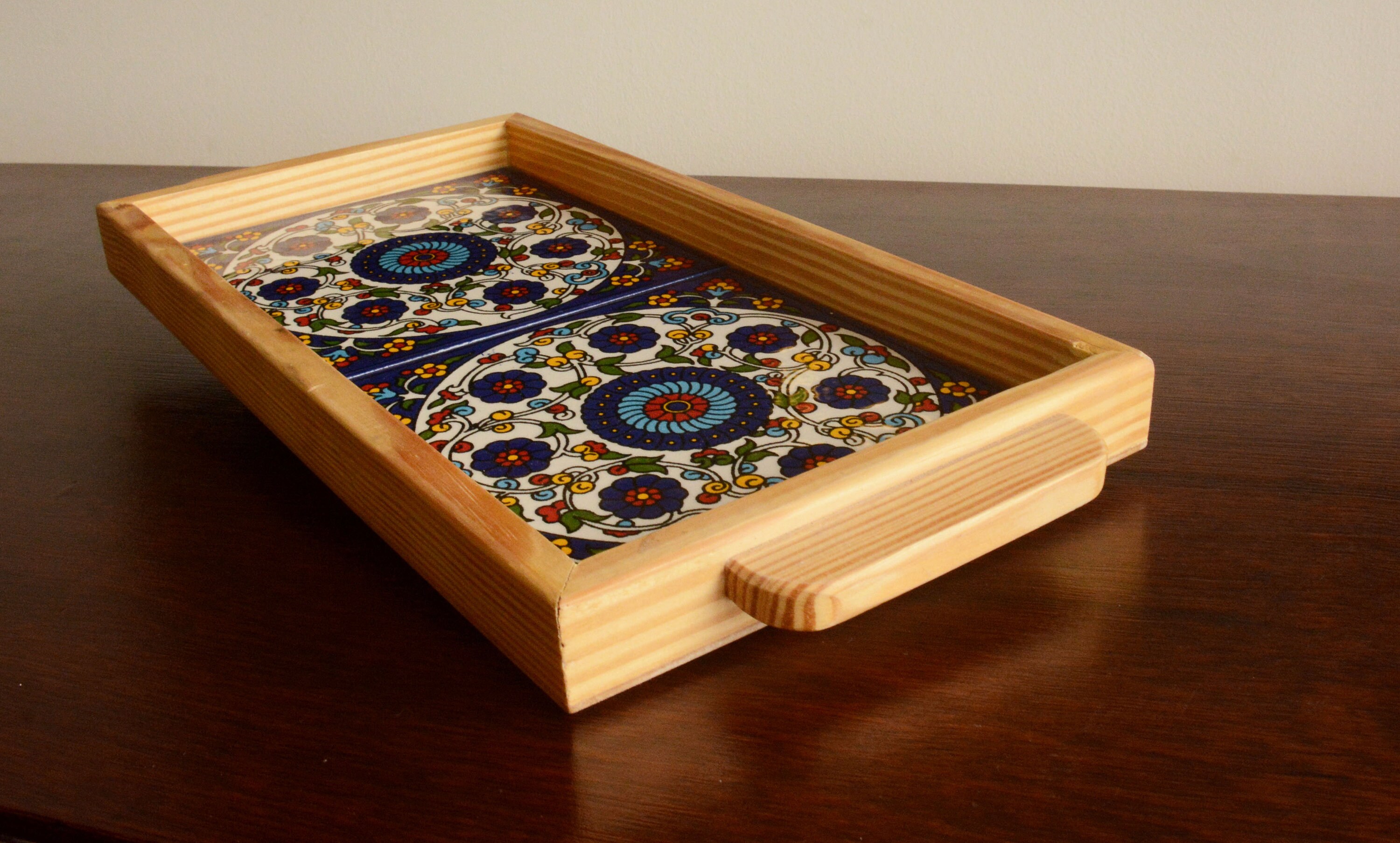 Small Wood Ceramic Tray Vintage Tray with Handles Hand Etsy