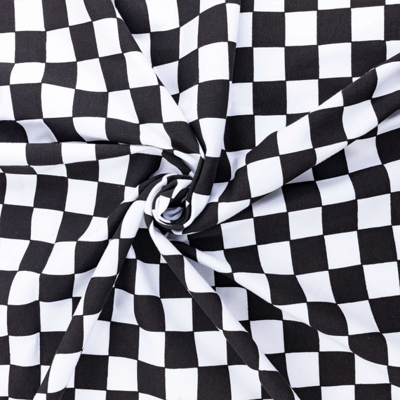 Black & White Checkerboard Single Stretch Jersey T-Shirt Fabric