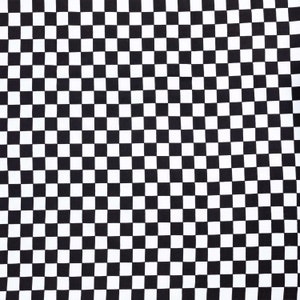 May include: Black and white checkered pattern. The pattern is made up of squares.