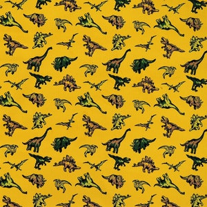 Jurassic Dinosaur Print On Honey Gold Cord Corduroy 11 Wale 100% Cotton 58" Width Sold By The Metre