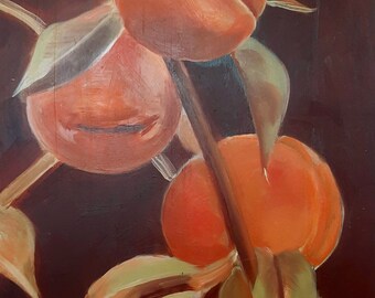 Original Oil Painting - Oil on panel - Peaches - Food Art