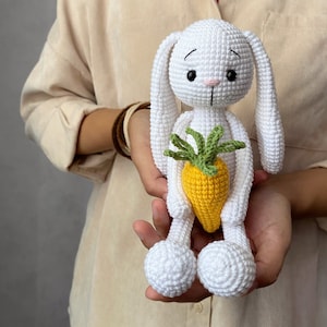 CROCHET PATTERN Cute little amigurumi hare Long-eared bunny Rabbit with carrot Digital tutorial pdf