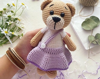 BEAR CROCHET PATTERN Bear girl amigurumi Easy pdf pattern Crochet animal pattern Cute bear gift for baby Bear girl in sundress