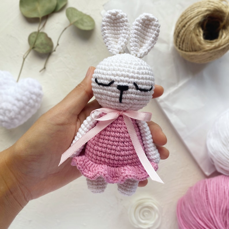 BUNNY CROCHET PATTERN Crochet bunny tutorial Sleeping miniature toy Amigurumi bunny diy Crochet bunny pdf pattern First little toy for baby image 6