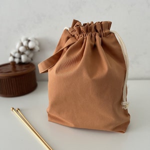 PROJECT BAG for knitting Drawstring cotton bag Travel knitting bag Crocheting storage bag Knitters gift Workplase organization