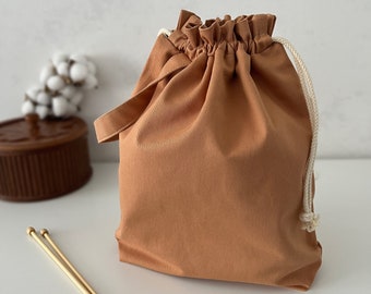 PROJECT BAG for knitting Drawstring cotton bag Travel knitting bag Crocheting storage bag Knitters gift Workplase organization