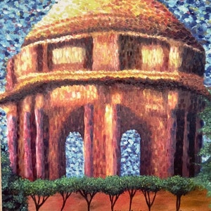 Palácio de Belas Artes, São Francisco, Arquitetura, Vintage, Cartão postal de desenho à mão, Cartão postal de pintura, Cartão postal artístico, Decoração de parede, Melhor presente