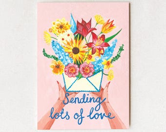 Hand Painted Floral Envelope Card, Sending Love Greeting, Mother's Day Message