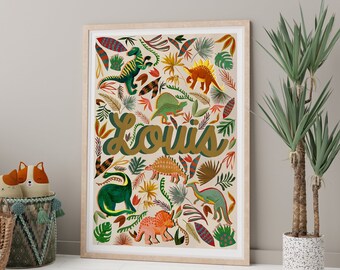 Personalized Dinosaur Print: Hand-Painted Kids Wall Art