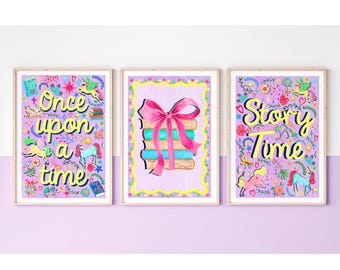 Purple Story Book Print Set | Nursery & Playroom Wall Art