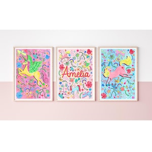Personalized Unicorn Name Print Set: Whimsical Bedroom Decor